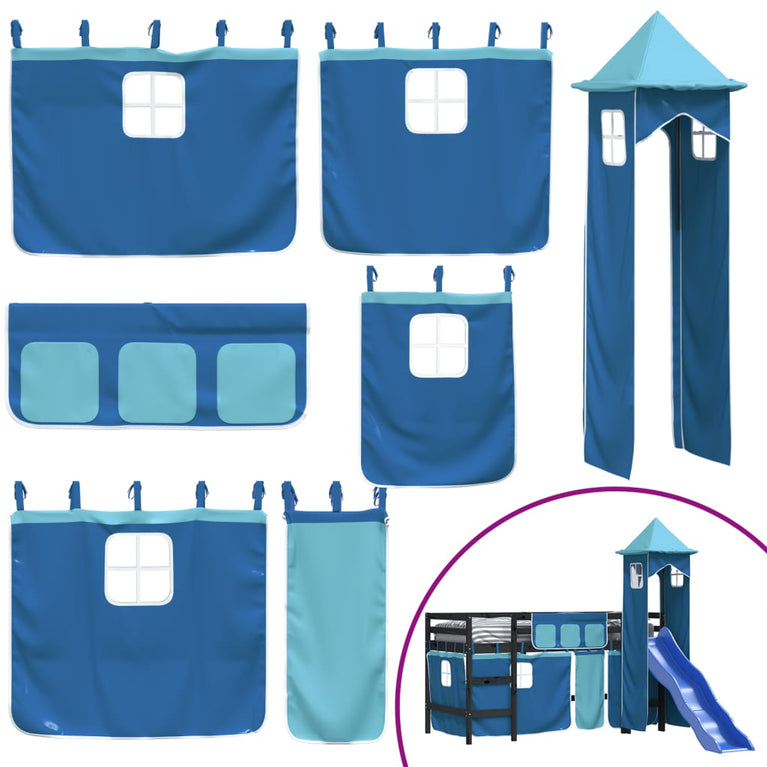 Kinderhoogslaper met toren 90x190 cm massief grenenhout blauw