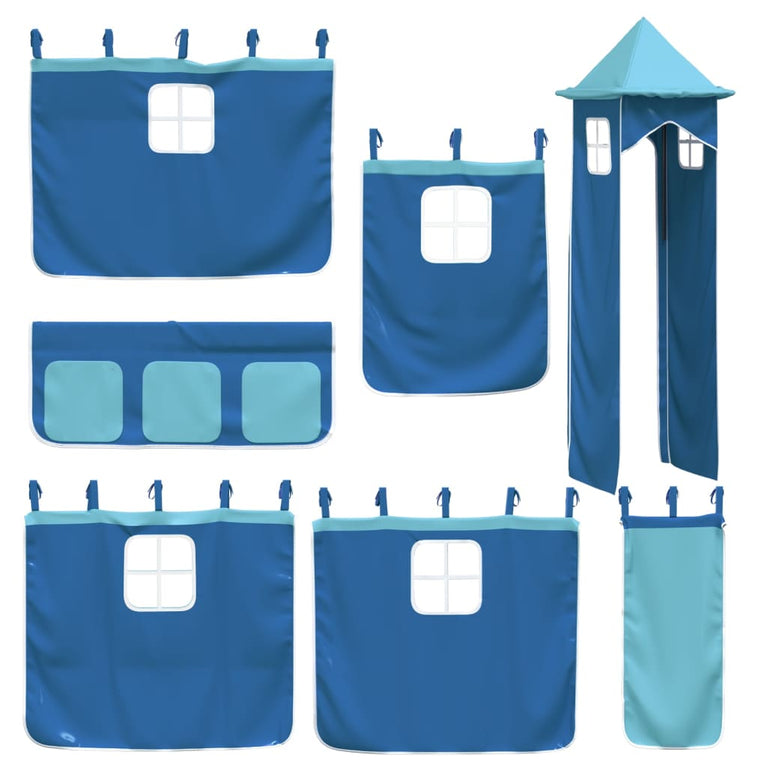 Kinderhoogslaper met toren 90x190 cm massief grenenhout blauw