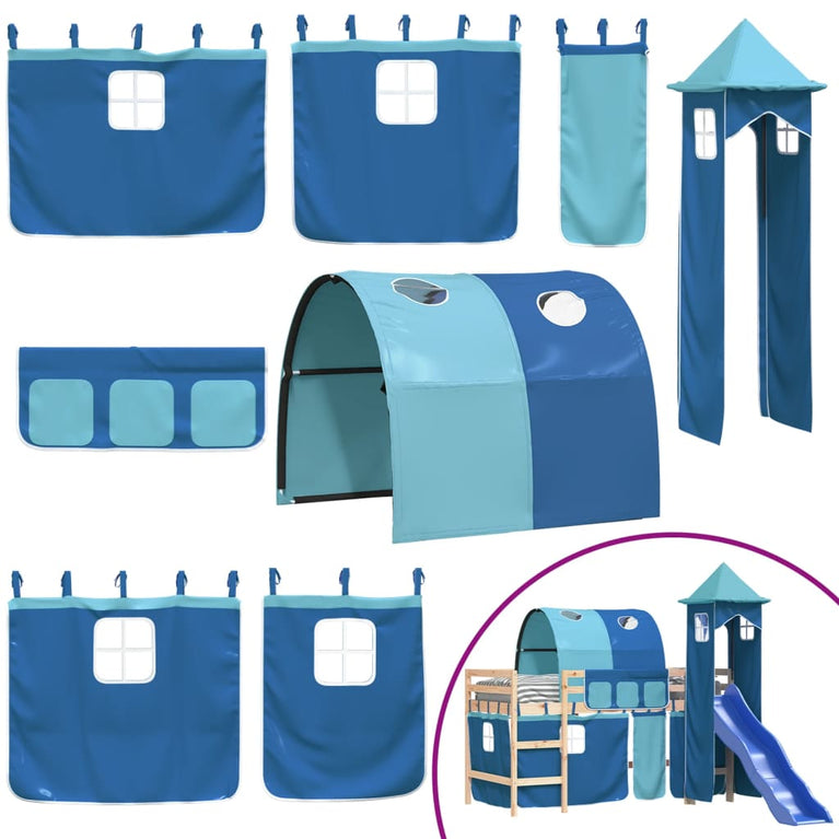 Kinderhoogslaper met toren 90x200 cm massief grenenhout blauw