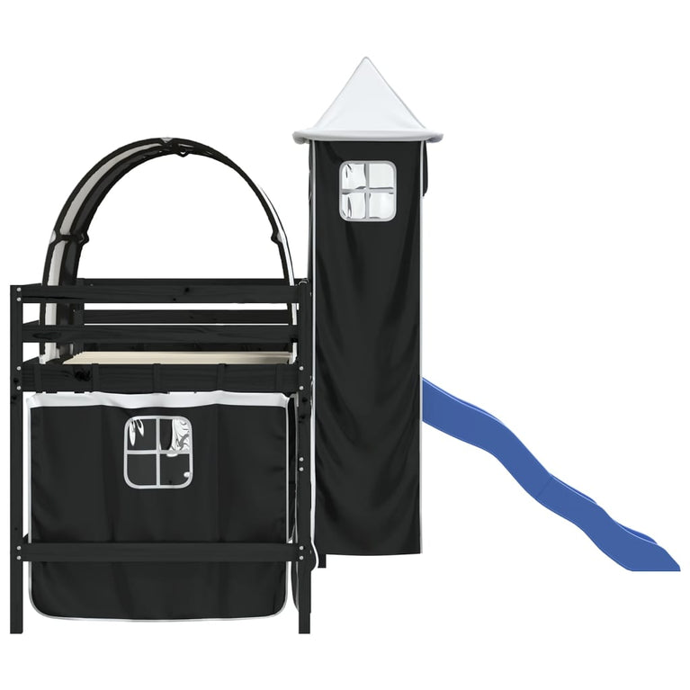 Kinderhoogslaper met toren 90x190 cm grenenhout wit en zwart