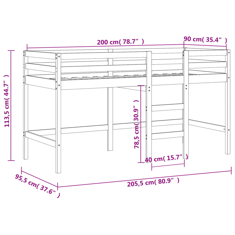 Kinderhoogslaper met ladder 90x200 cm massief grenenhout MeubelReus
