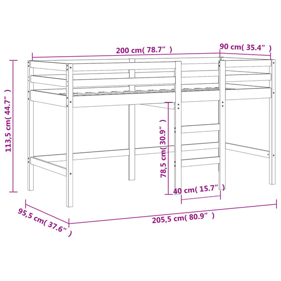 Kinderhoogslaper met ladder 90x200 cm massief grenenhout wit MeubelReus