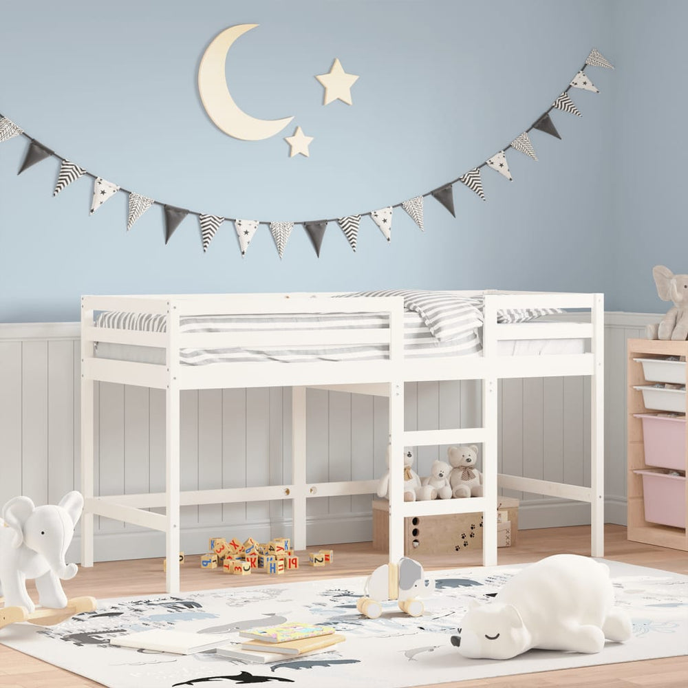 Kinderhoogslaper met ladder 90x190 cm massief grenenhout wit MeubelReus