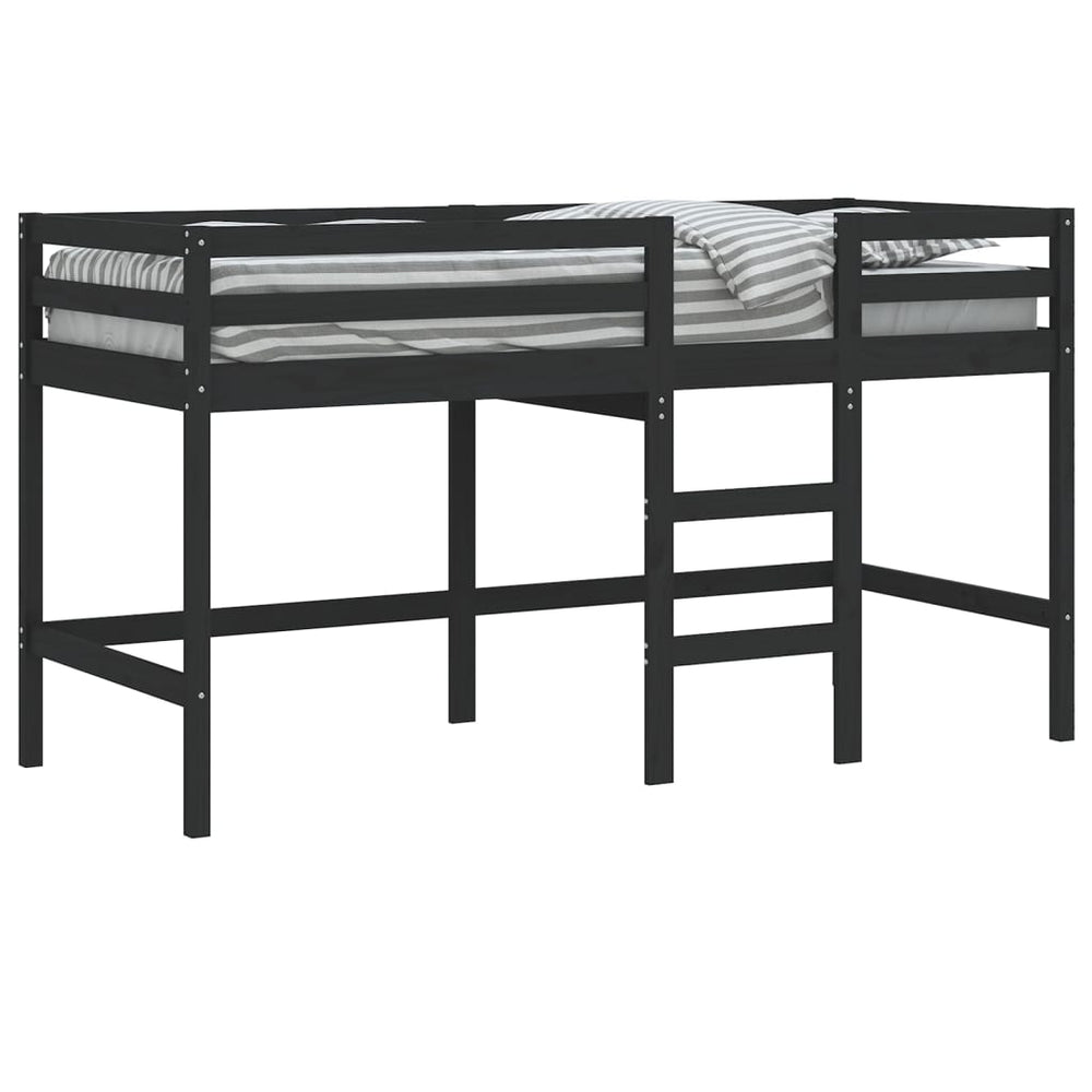 Kinderhoogslaper met ladder 90x190 cm massief grenenhout zwart MeubelReus