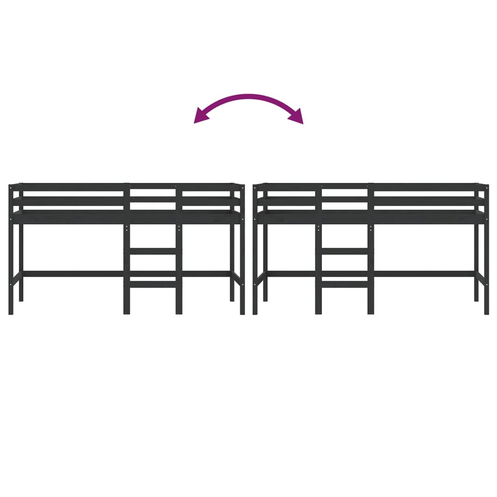 Kinderhoogslaper met ladder 90x190 cm massief grenenhout zwart MeubelReus