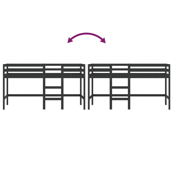 Kinderhoogslaper met ladder 90x190 cm massief grenenhout zwart MeubelReus