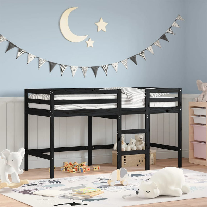 Kinderhoogslaper met ladder 90x190 cm massief grenenhout zwart MeubelReus