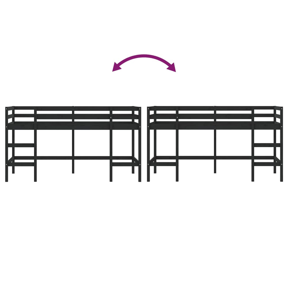 Kinderhoogslaper met ladder 80x200 cm massief grenenhout zwart MeubelReus