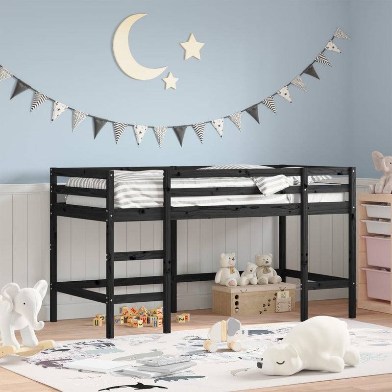 Kinderhoogslaper met ladder 80x200 cm massief grenenhout zwart MeubelReus