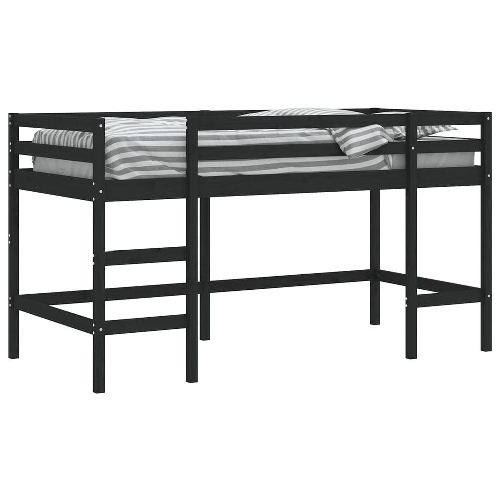 Kinderhoogslaper met ladder 90x200 cm massief grenenhout zwart MeubelReus