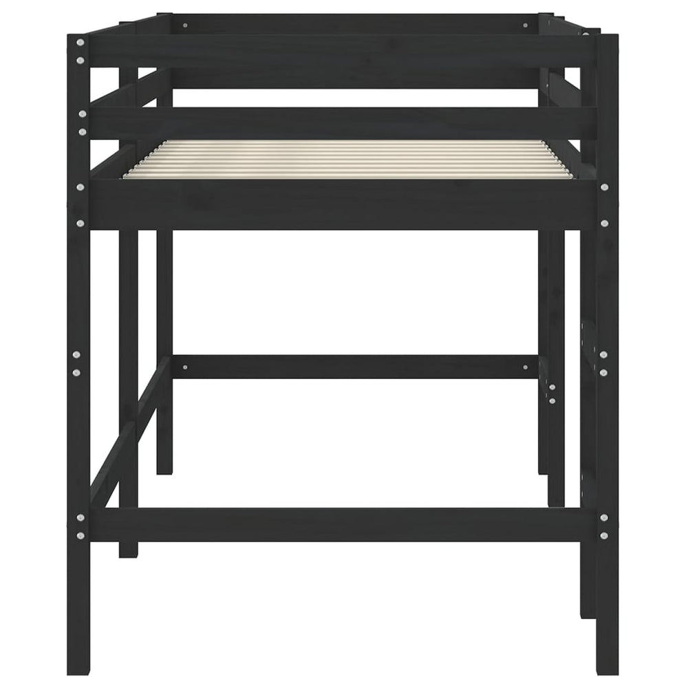 Kinderhoogslaper met ladder 90x200 cm massief grenenhout zwart MeubelReus