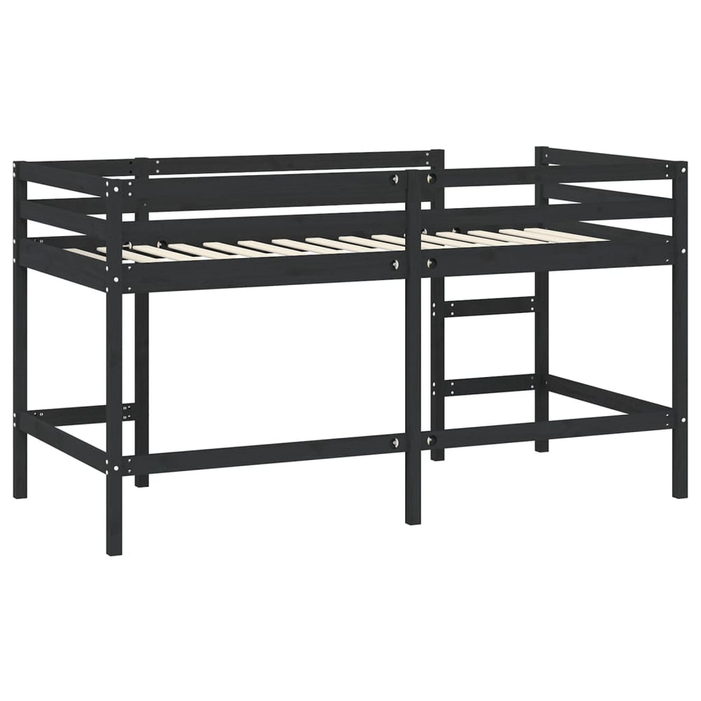Kinderhoogslaper met ladder 90x200 cm massief grenenhout zwart MeubelReus