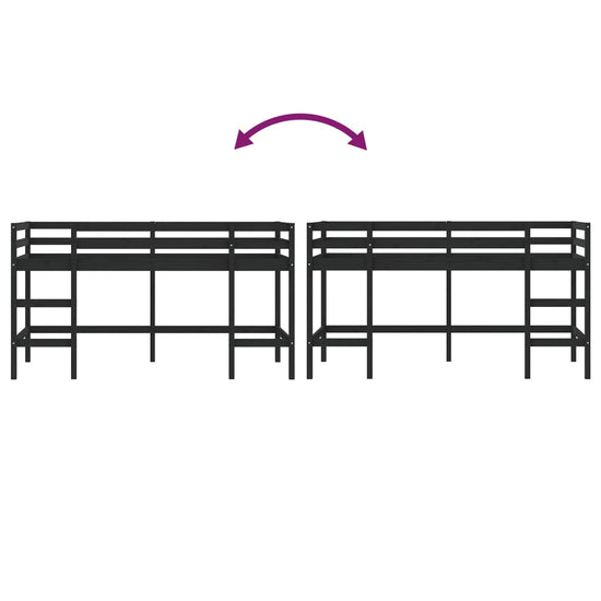 Kinderhoogslaper met ladder 90x200 cm massief grenenhout zwart MeubelReus