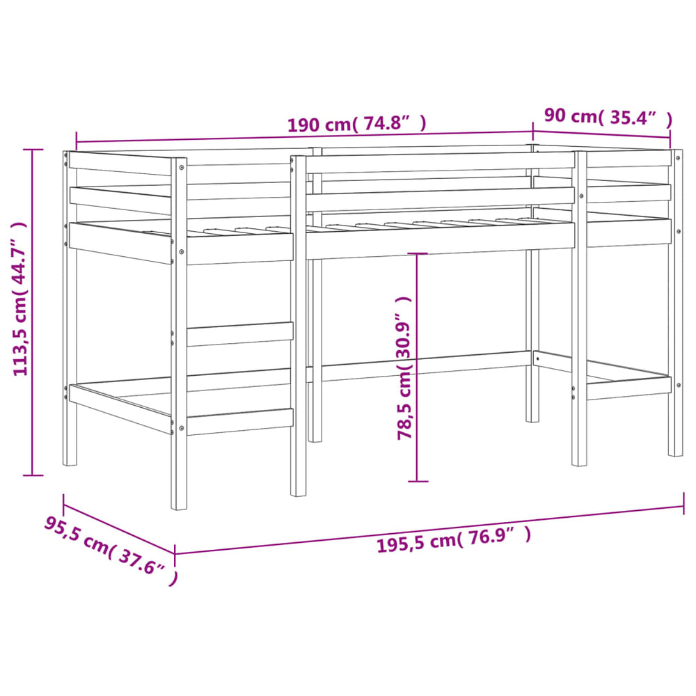 Kinderhoogslaper met ladder 90x190 cm massief grenenhout wit MeubelReus
