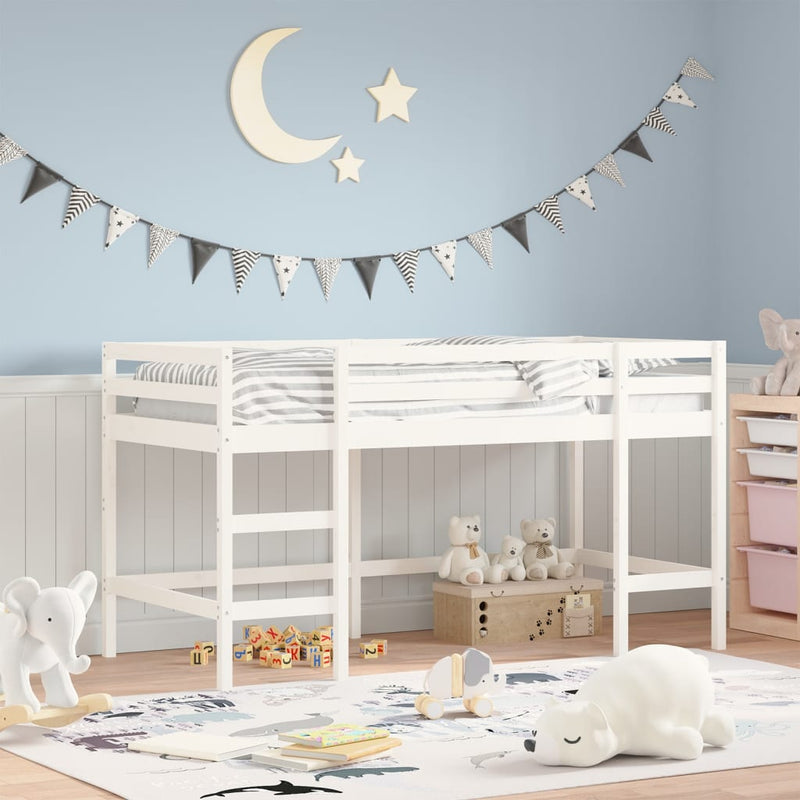 Kinderhoogslaper met ladder 90x190 cm massief grenenhout wit MeubelReus