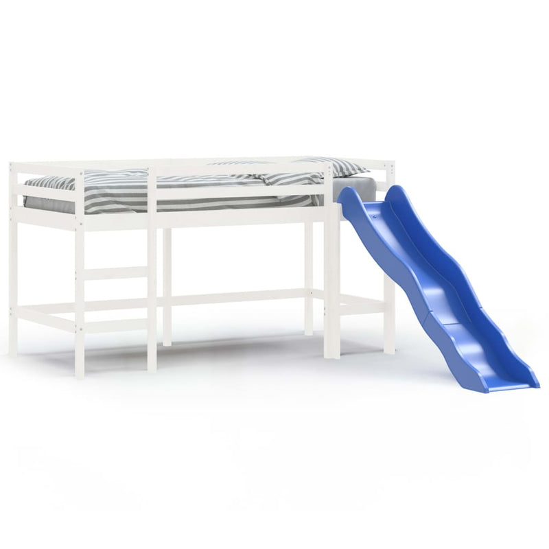 Kinderhoogslaper met glijbaan massief grenenhout wit 80x200 cm MeubelReus