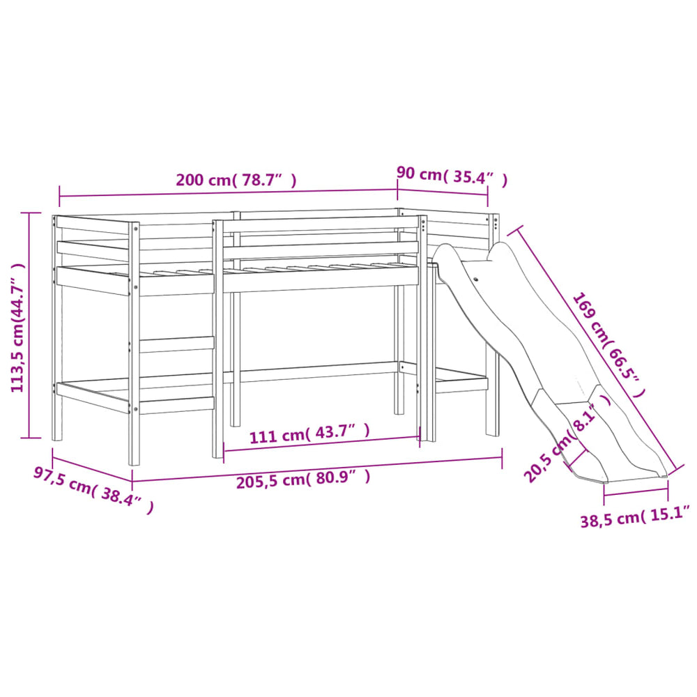 Kinderhoogslaper met glijbaan massief grenenhout 90x200 cm MeubelReus
