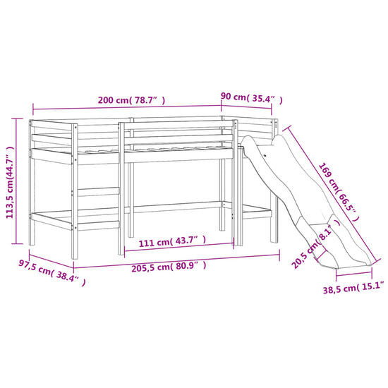 Kinderhoogslaper met glijbaan massief grenenhout 90x200 cm MeubelReus