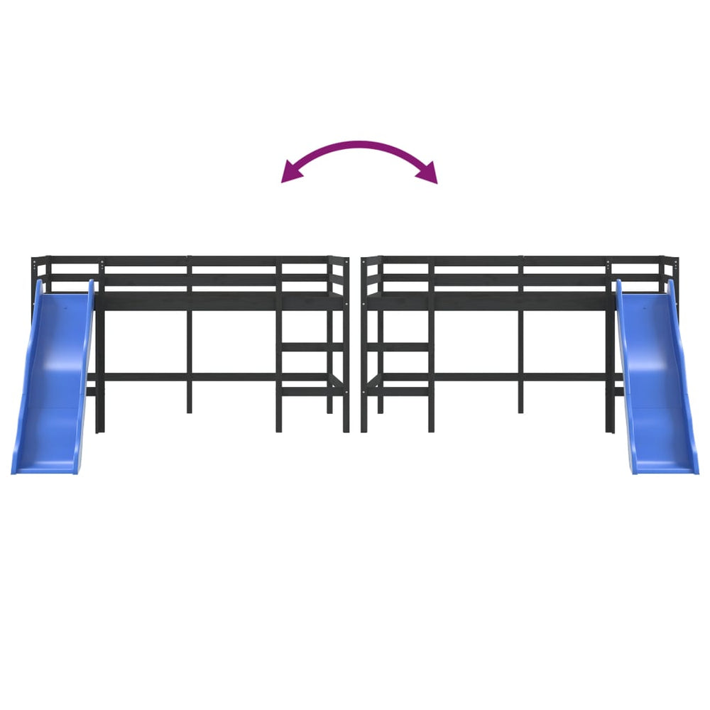 Kinderhoogslaper met glijbaan grenenhout zwart 90x200 cm MeubelReus