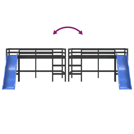 Kinderhoogslaper met glijbaan grenenhout zwart 90x200 cm MeubelReus
