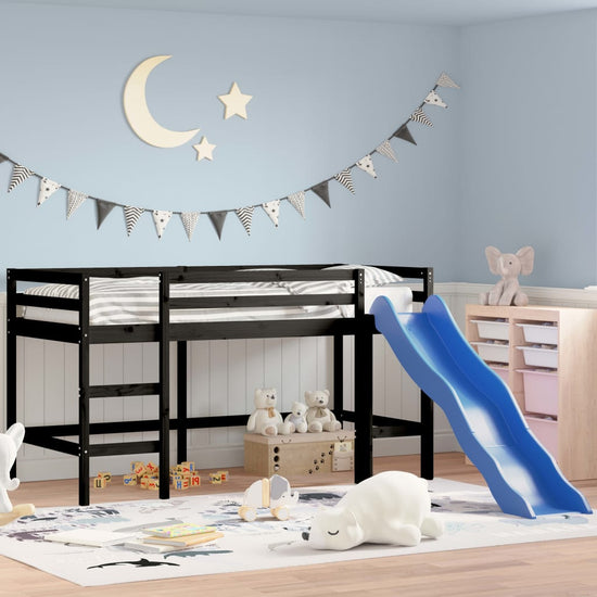 Kinderhoogslaper met glijbaan grenenhout zwart 90x200 cm MeubelReus