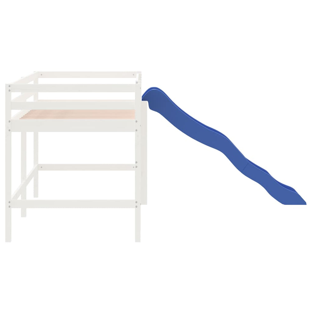 Kinderhoogslaper met glijbaan massief grenenhout wit 90x190 cm MeubelReus