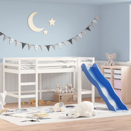 Kinderhoogslaper met glijbaan massief grenenhout wit 90x190 cm MeubelReus