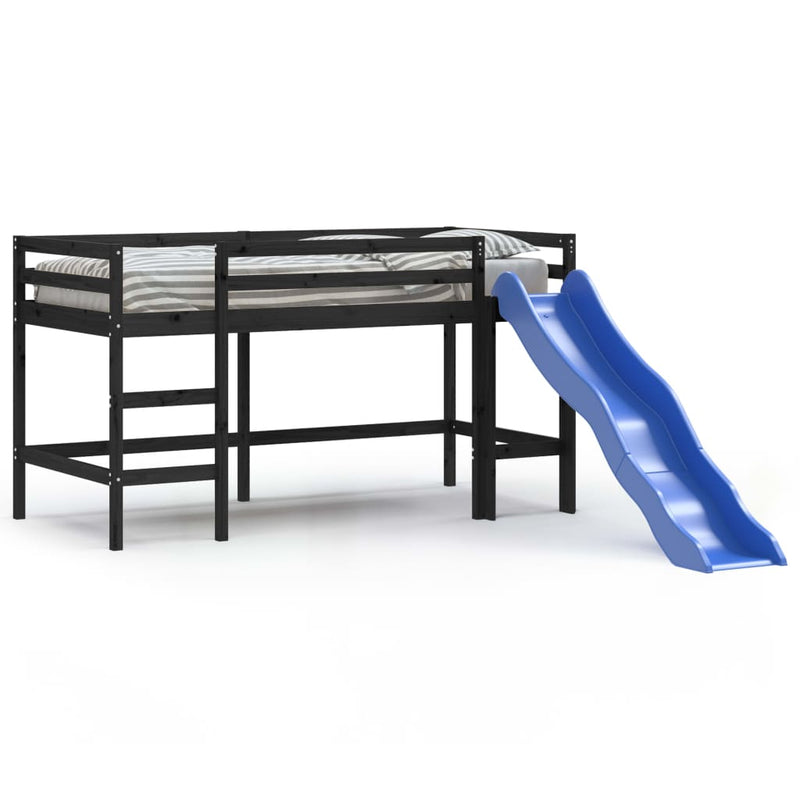 Kinderhoogslaper met glijbaan grenenhout zwart 90x190 cm MeubelReus