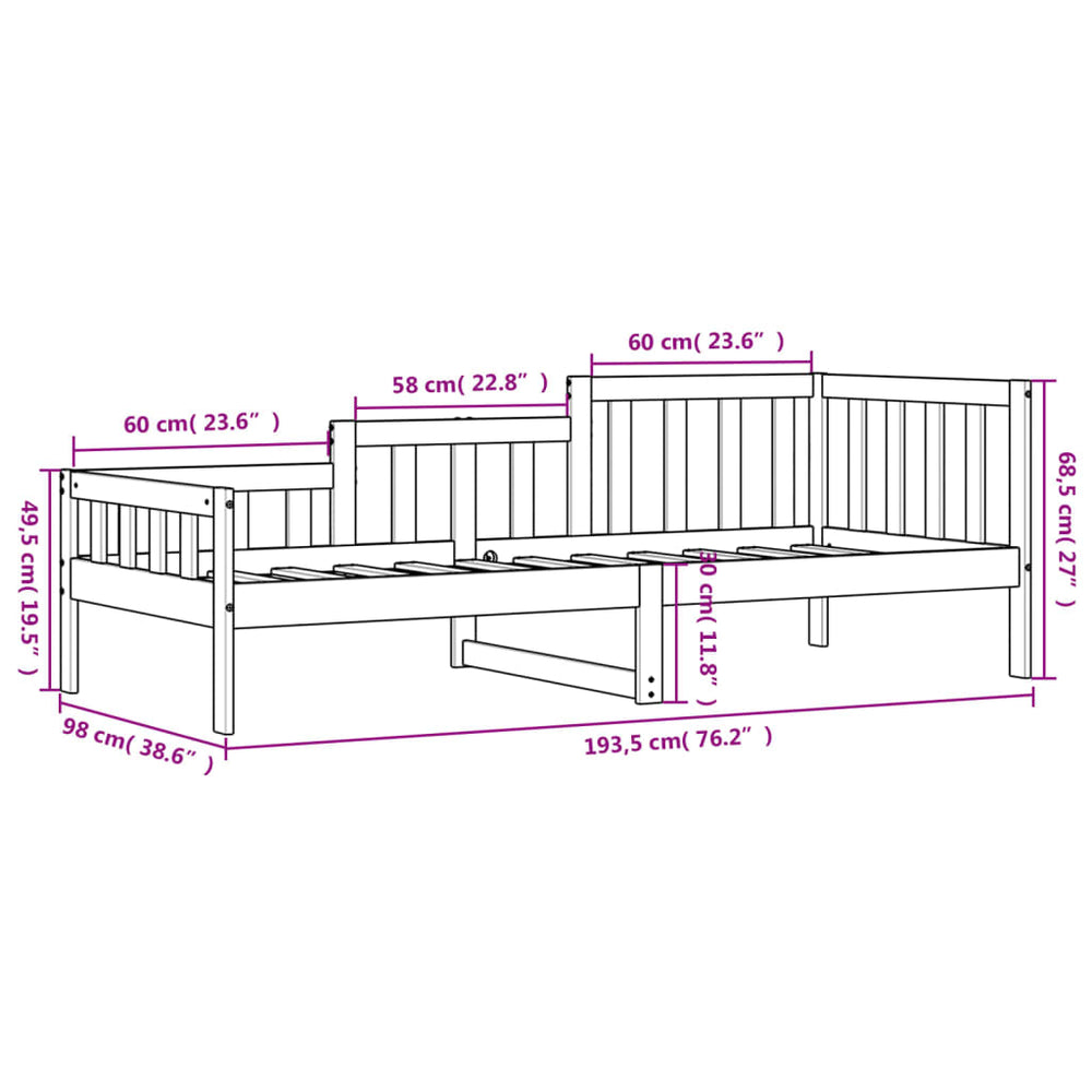 Slaapbank 90x190 cm massief grenenhout zwart MeubelReus