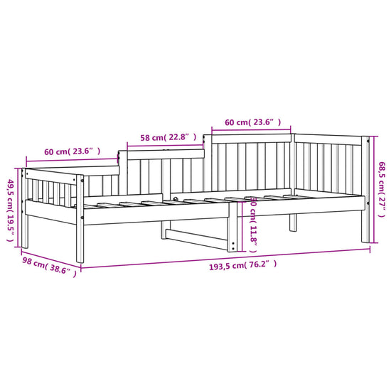 Slaapbank 90x190 cm massief grenenhout zwart MeubelReus