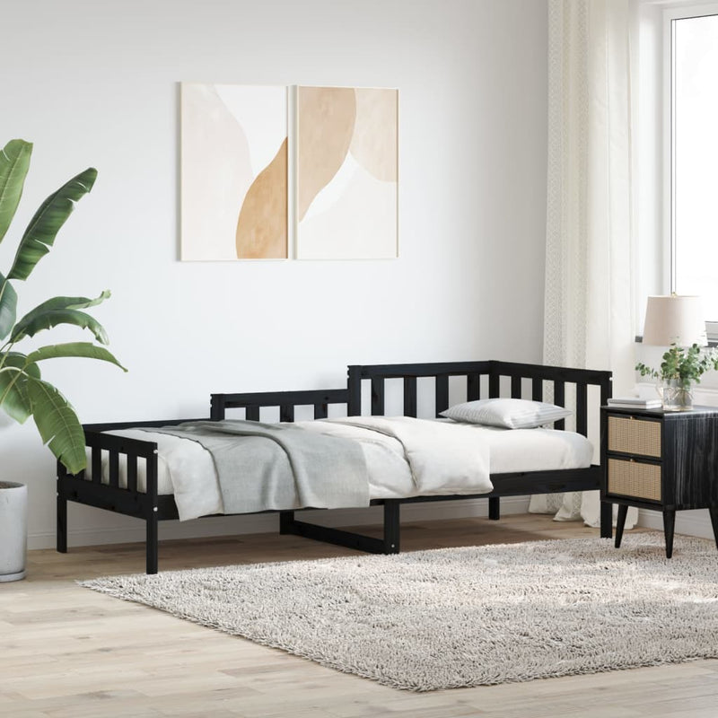 Slaapbank 90x190 cm massief grenenhout zwart MeubelReus
