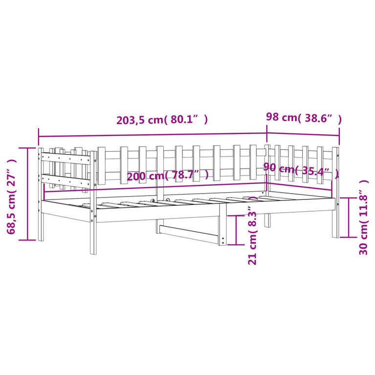 Slaapbank 90x200 cm massief grenenhout zwart MeubelReus