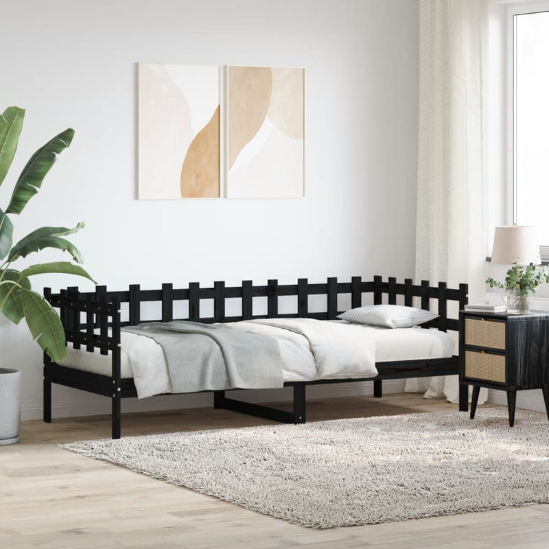 Slaapbank 90x200 cm massief grenenhout zwart MeubelReus