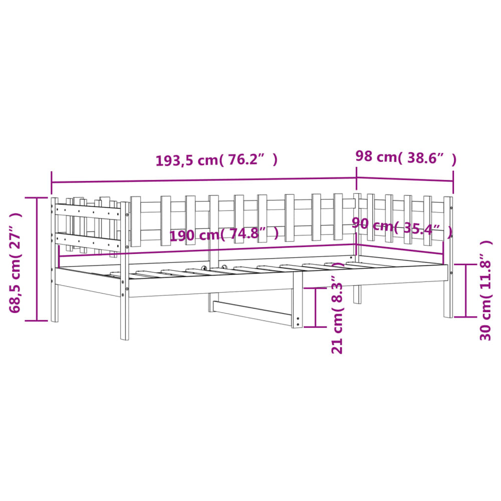 Slaapbank 90x190 cm massief grenenhout MeubelReus