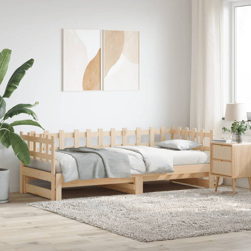 Slaapbank uitschuifbaar 2x(80x200) cm massief grenenhout MeubelReus
