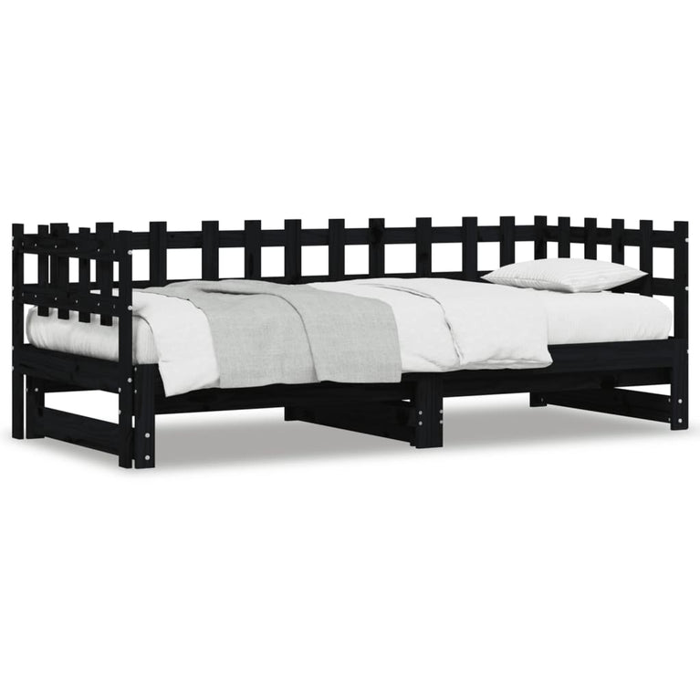 Slaapbank uitschuifbaar 2x(80x200) cm massief grenenhout zwart MeubelReus