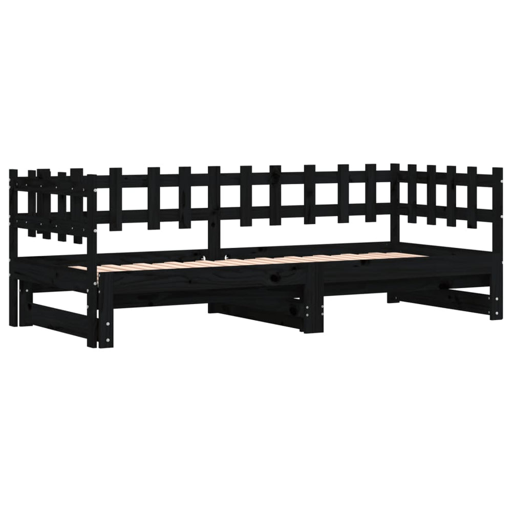 Slaapbank uitschuifbaar 2x(80x200) cm massief grenenhout zwart MeubelReus