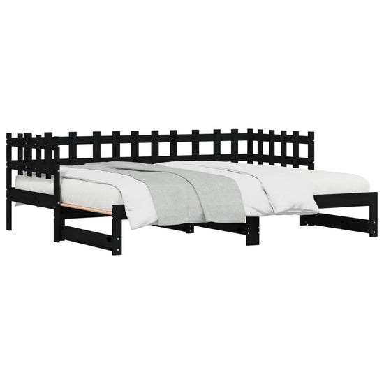 Slaapbank uitschuifbaar massief grenenhout zwart 2x(90x200) cm MeubelReus