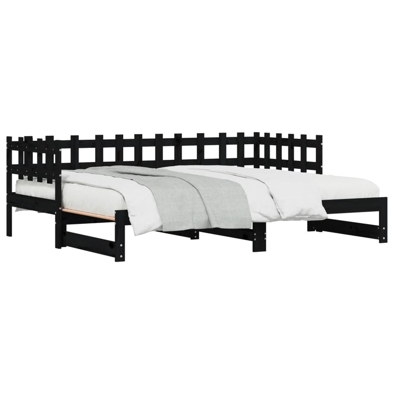Slaapbank uitschuifbaar massief grenenhout zwart 2x(90x200) cm MeubelReus
