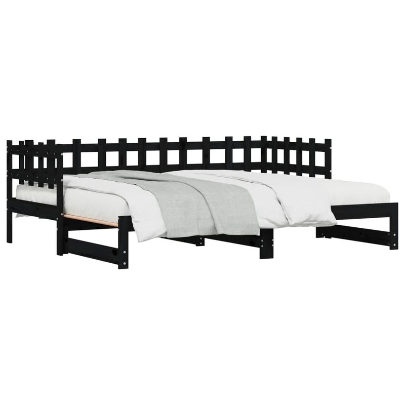 Slaapbank uitschuifbaar massief grenenhout zwart 2x(90x200) cm MeubelReus