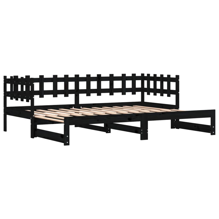 Slaapbank uitschuifbaar massief grenenhout zwart 2x(90x200) cm MeubelReus