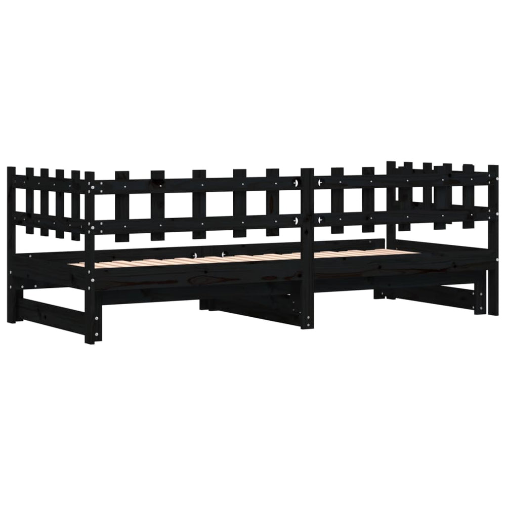 Slaapbank uitschuifbaar massief grenenhout zwart 2x(90x200) cm MeubelReus