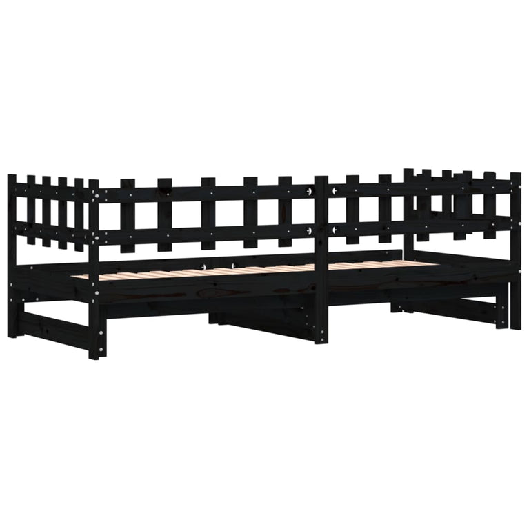 Slaapbank uitschuifbaar massief grenenhout zwart 2x(90x200) cm MeubelReus