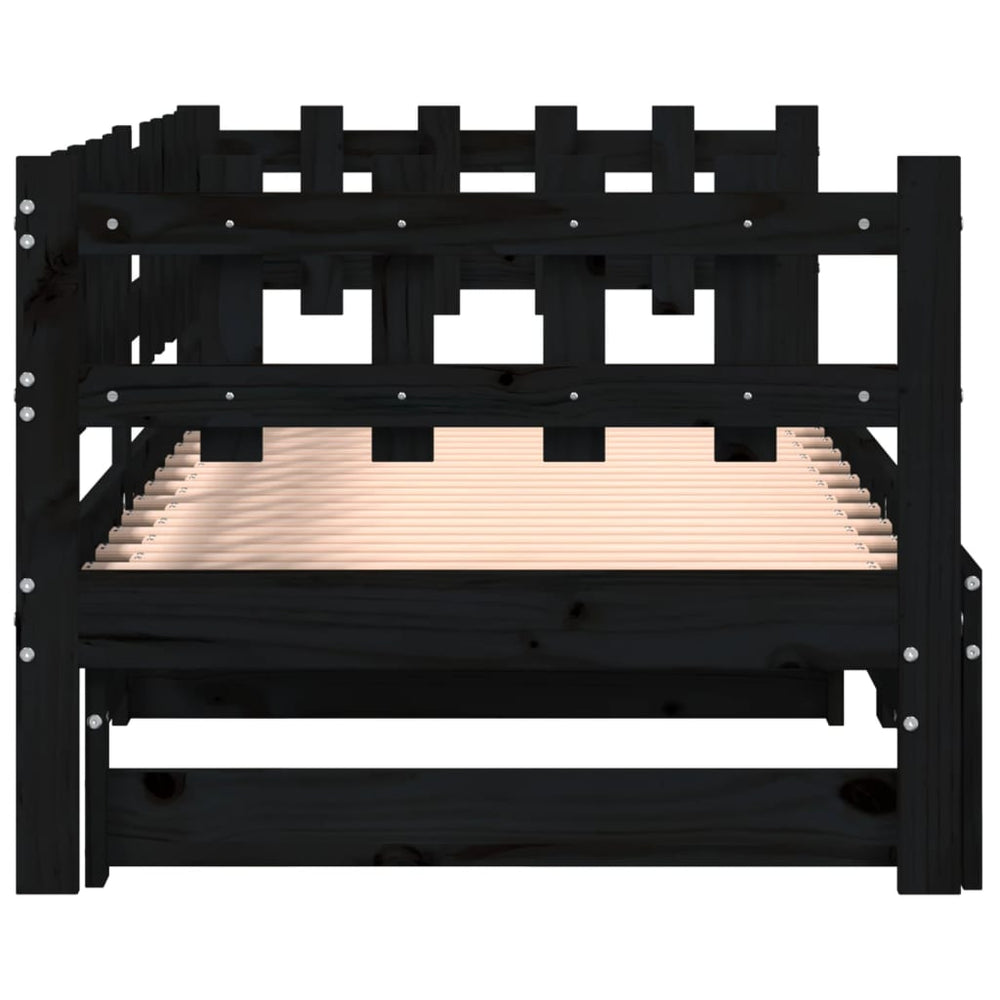 Slaapbank uitschuifbaar massief grenenhout zwart 2x(90x200) cm MeubelReus