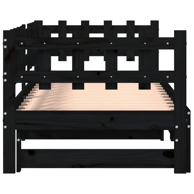 Slaapbank uitschuifbaar massief grenenhout zwart 2x(90x200) cm MeubelReus