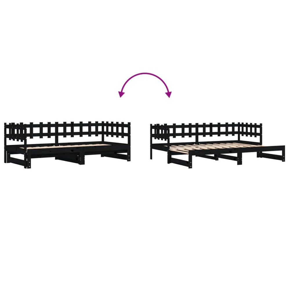 Slaapbank uitschuifbaar massief grenenhout zwart 2x(90x200) cm MeubelReus