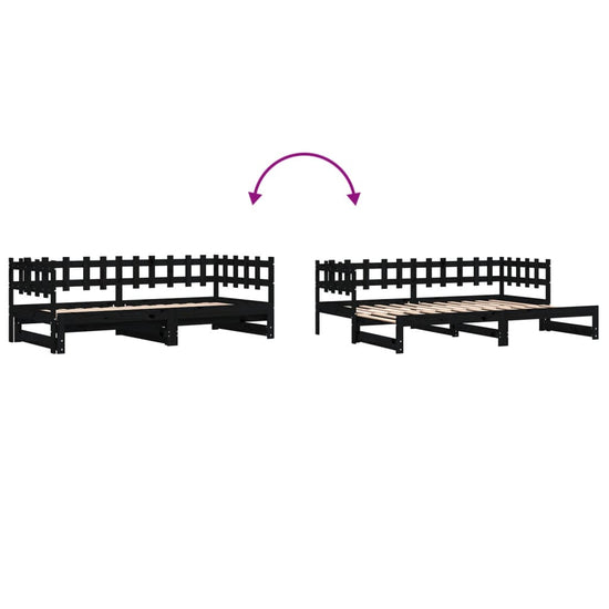 Slaapbank uitschuifbaar massief grenenhout zwart 2x(90x200) cm MeubelReus
