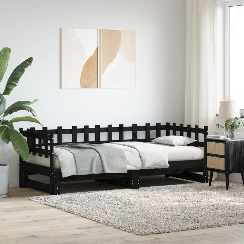 Slaapbank uitschuifbaar massief grenenhout zwart 2x(90x200) cm MeubelReus