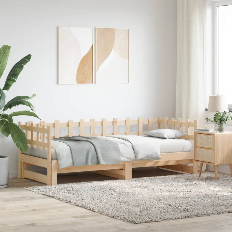 Slaapbank uitschuifbaar massief grenenhout 2x(90x190) cm MeubelReus