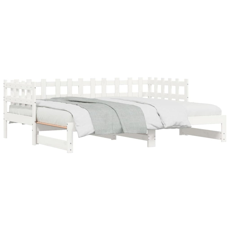 Slaapbank uitschuifbaar massief grenenhout wit 2x(90x190) cm MeubelReus